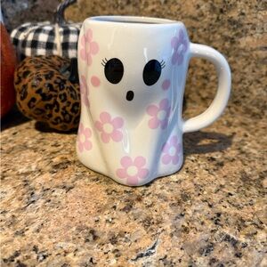 Cute Ghost Mug with Pink Flowers